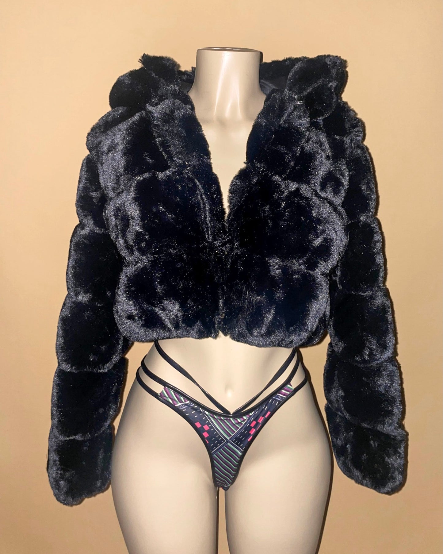 Crop Mink Coat - Black