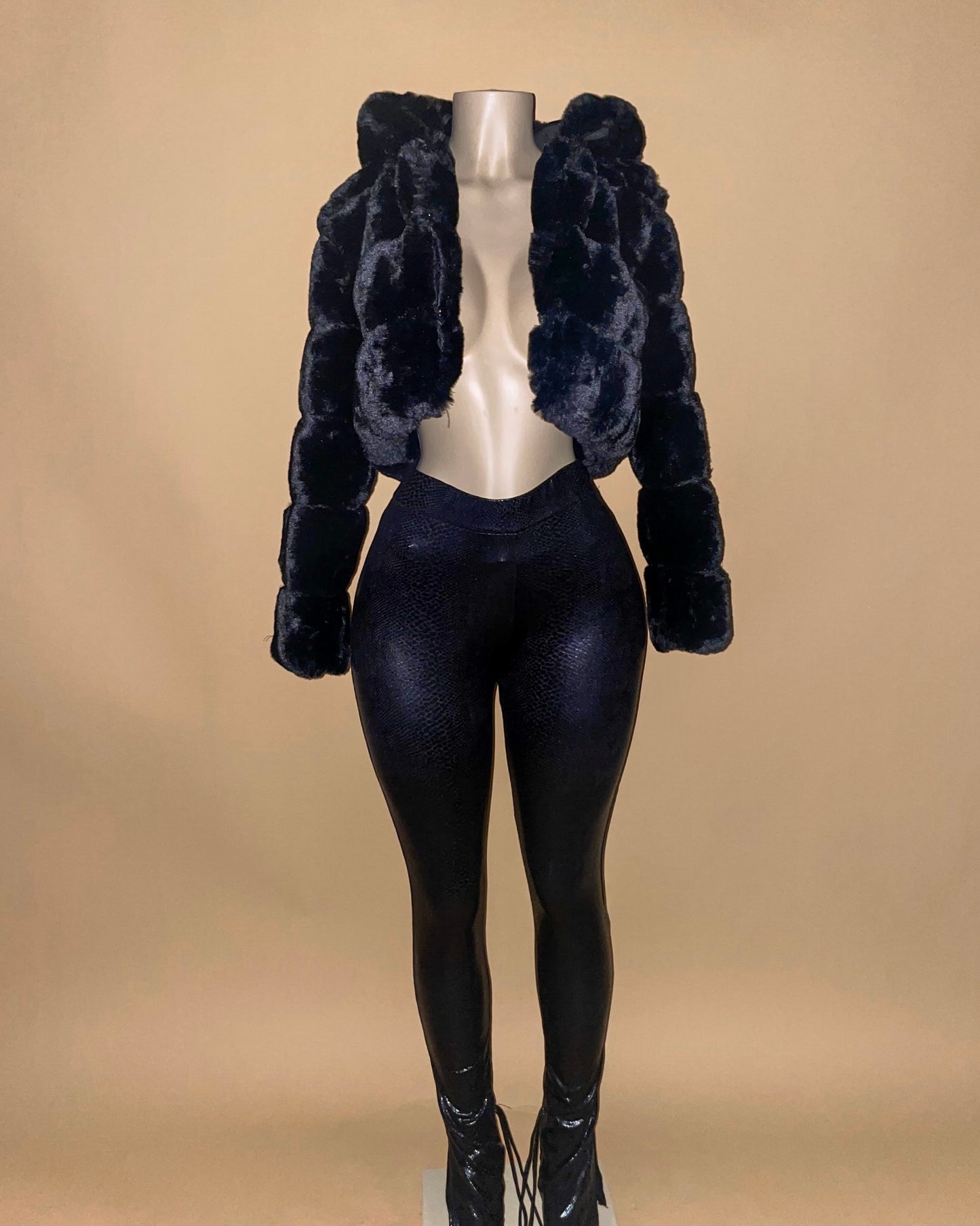 Crop Mink Coat - Black