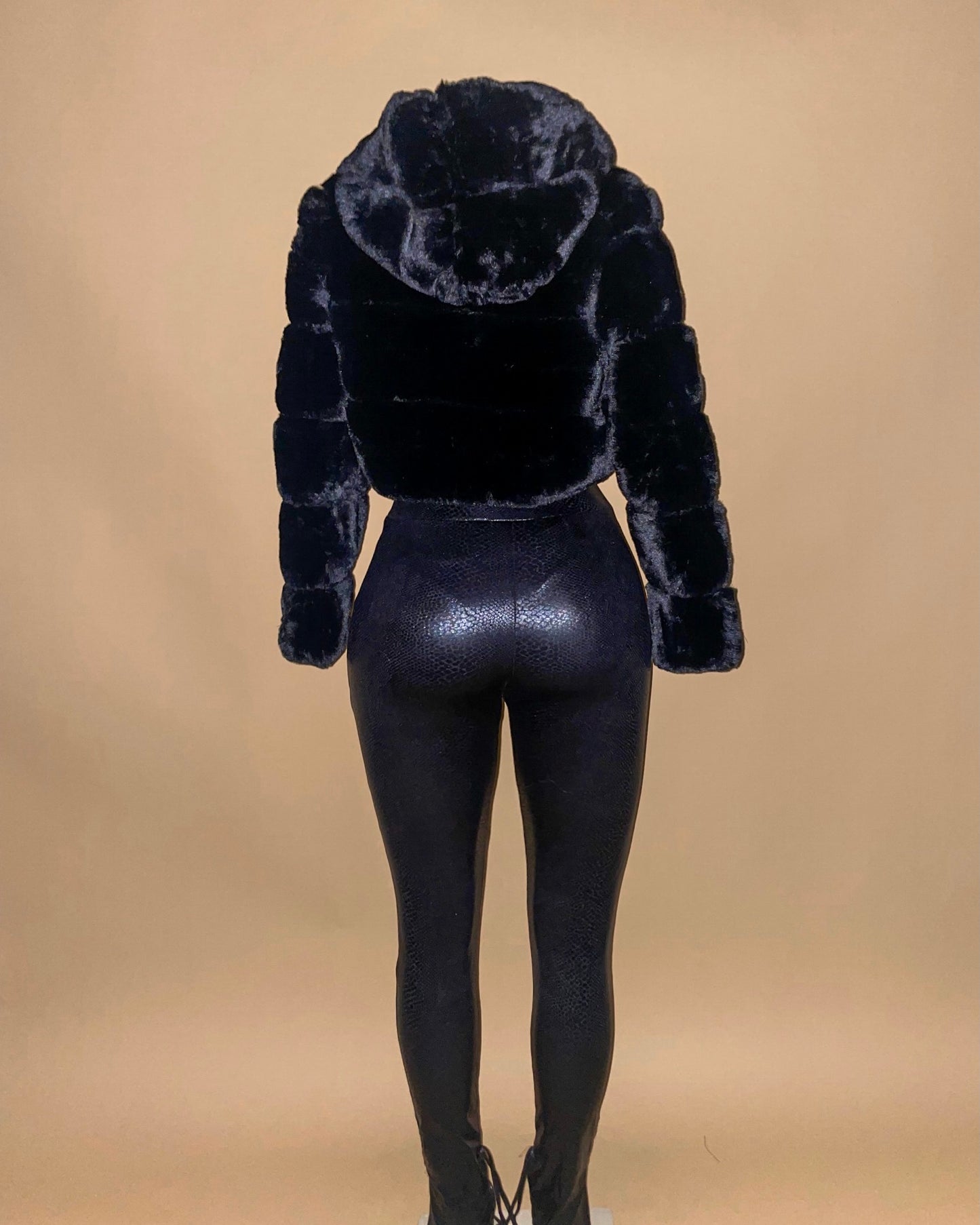 Crop Mink Coat - Black
